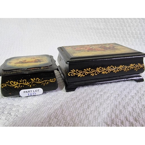 110 - 2 x Decorative Lidded Russian Boxes with Printed Scenes on Top, (Largest Approx. 11 x 8 x 4.5cm), (2... 