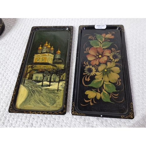 114 - Collection of Hand Painted Russian Metal Items; 2 x Rectangular Trays (Approx. 21 x 10cm), Together ... 