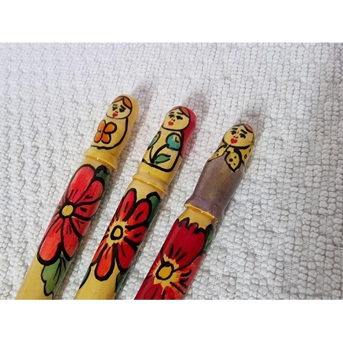 5 - 3 x Russian Hand Painted Wooden Pen Holders, (3)