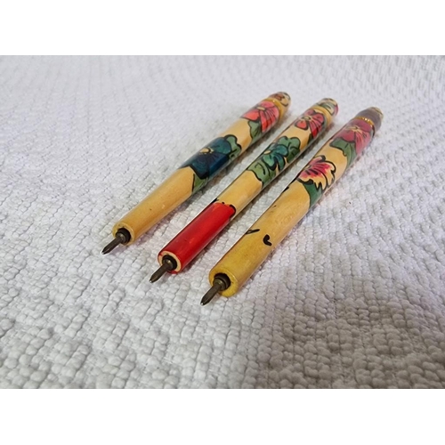 5 - 3 x Russian Hand Painted Wooden Pen Holders, (3)