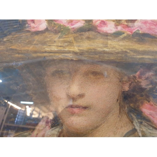 61N - Framed Watercolour of Girl in Hat Decorated with Band of Roses, by Mary Perin (British, 1881-1918), ... 