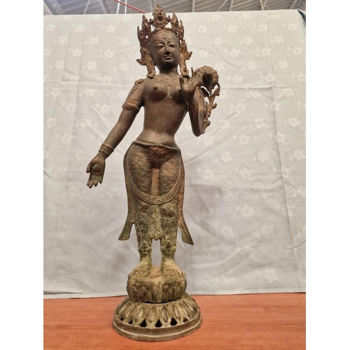 111f - Metal Statue of Far East Female Figure, (Approx. H: 75cm and Weight: 7.8kg)
