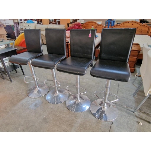 95 - Set of 4 x Black Colour Bar Stools with Back Rests over Chrome Colour Bases with Footrests, (4). Nb.... 