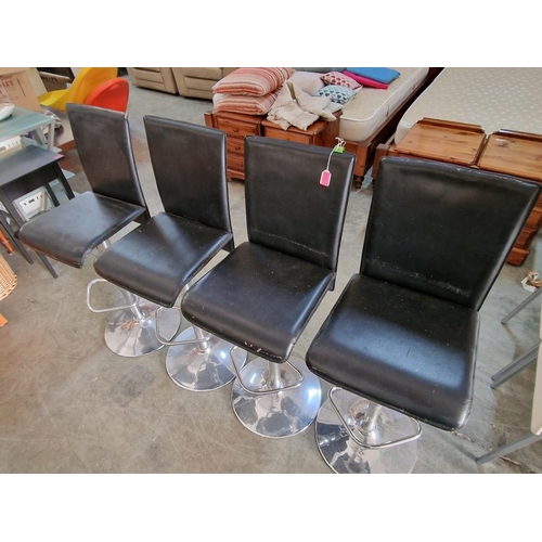 95 - Set of 4 x Black Colour Bar Stools with Back Rests over Chrome Colour Bases with Footrests, (4). Nb.... 