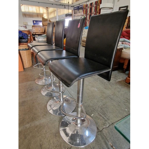 95 - Set of 4 x Black Colour Bar Stools with Back Rests over Chrome Colour Bases with Footrests, (4). Nb.... 