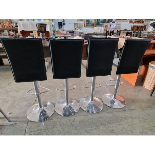 95 - Set of 4 x Black Colour Bar Stools with Back Rests over Chrome Colour Bases with Footrests, (4). Nb.... 