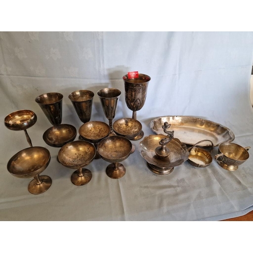 109 - Collection of Assorted Silver Plated and White Metal Items; Wine Glasses & Goblets, Dish, Cups, etc,... 