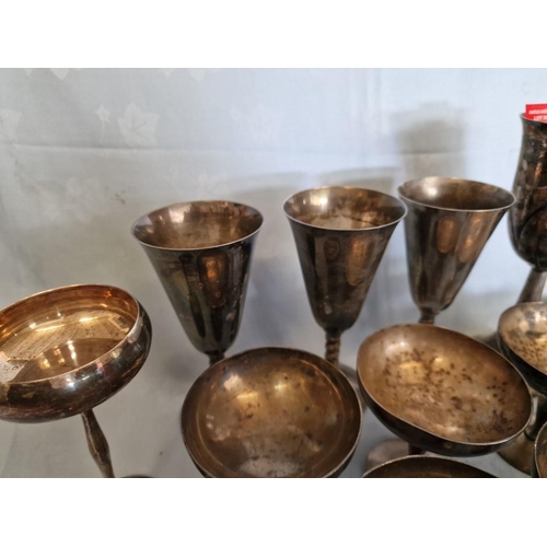 109 - Collection of Assorted Silver Plated and White Metal Items; Wine Glasses & Goblets, Dish, Cups, etc,... 