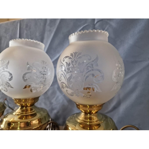 118 - 3 x Lantern Style Table / Side Lamps with Brass Effect Bases and Glass Shades (Look Unused), (3)