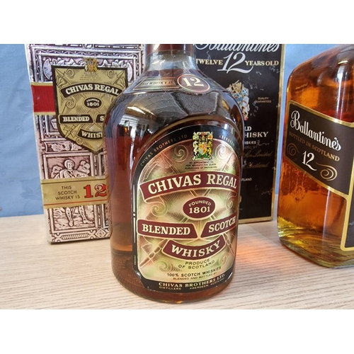 27 - Collection of 4 x Bottles of Scotch Whisky; Chivas Regal in Box, Ballantines 12 Years Old in Box, Gl... 