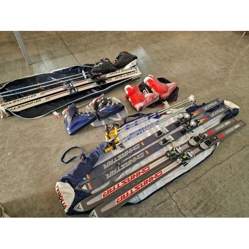 463 - Collection of Ski Equipment; 3 x Pairs of Skis, Poles and Boots with 2 x Bags, (A/F)