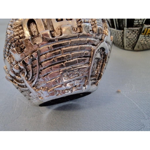 54 - 2 x 'Jerusalem Globe' Candle Holders; Decorative White Metal Spheres Depicting Judaica City, believe... 