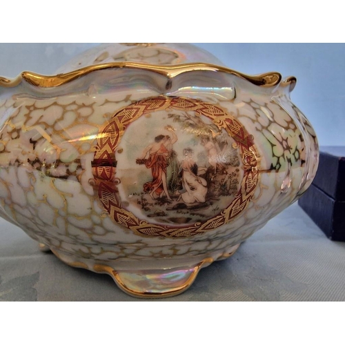 56 - Vintage Continental Style Porcelain Lidded Bowl with Gold Decoration and Victorian Couple Scene, Tog... 