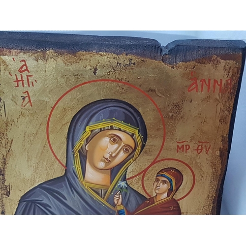 131 - Hand Painted Icon of Saint Anna Copy of Ancient Byzantine Icon, Hand Made and Hand Painted on Canvas... 