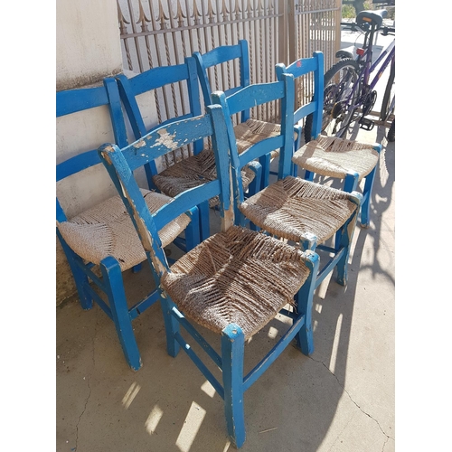 80 - 6 x Vintage Style Traditional Cyprus Blue Rustic Chairs