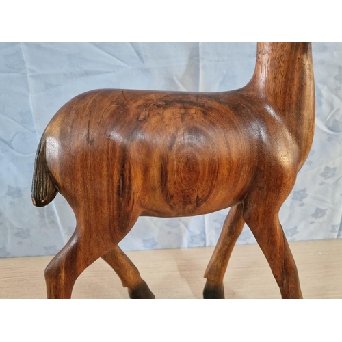 23 - Large Solid Wood Carving of Deer with Actual Horns, (Approx. H: 72cm)