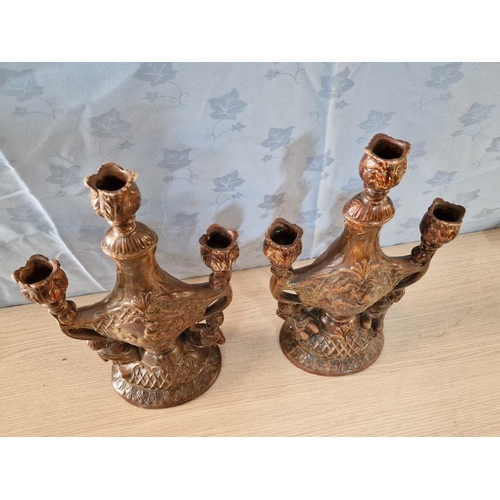 41 - Pair of Decorative Porcelain 3-Candle Holders with Children on Bases, Made in Italy, (Approx. H: 36c... 