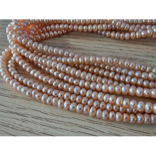 42 - Multi-Strand Pearl Effect Necklace with Gold Tone Clasp Set with Clear Stones