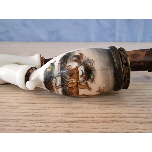 67 - Vintage German Porcelain Hunting Pipe with Deer Decoration