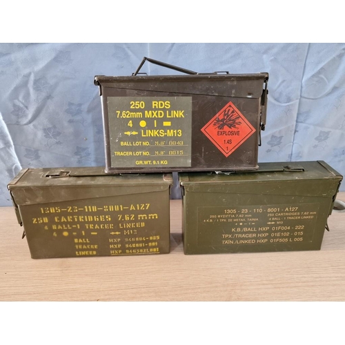 71 - 3 x Vintage Metal Ammunition Boxes, (Approx. 32 x 8 x 18cm each), (3)