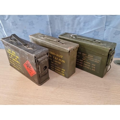 71 - 3 x Vintage Metal Ammunition Boxes, (Approx. 32 x 8 x 18cm each), (3)