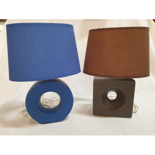 466 - Pair of Table Lamps with Brown and Blue Ceramic Base and Classic Lamp Shade (H:31cm & H:32cm), (Un-T... 