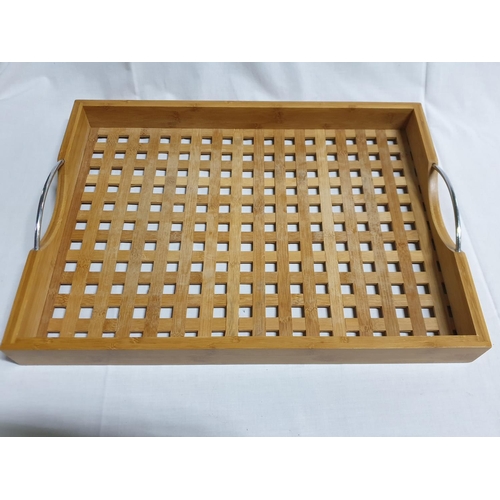 458 - Large Wooden Rectangular Tray with Metal Handles (49 x 36.5 x 5cm)