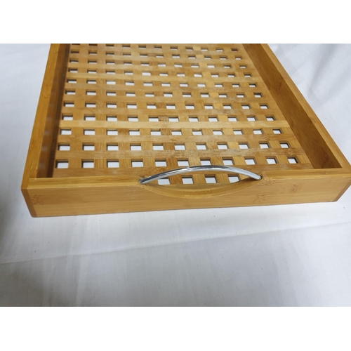 458 - Large Wooden Rectangular Tray with Metal Handles (49 x 36.5 x 5cm)