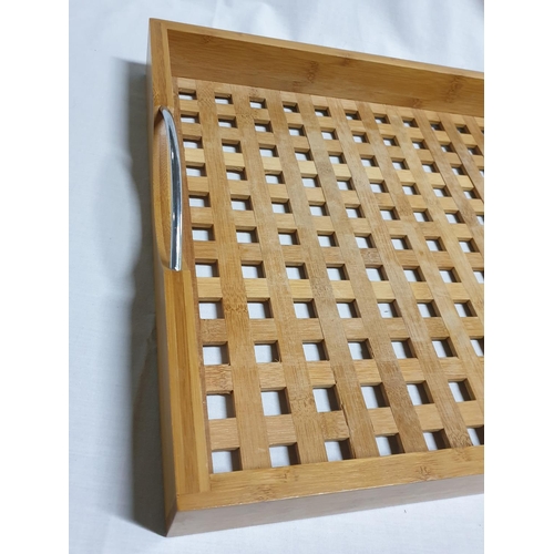 458 - Large Wooden Rectangular Tray with Metal Handles (49 x 36.5 x 5cm)