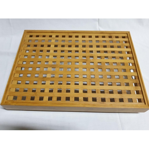 458 - Large Wooden Rectangular Tray with Metal Handles (49 x 36.5 x 5cm)