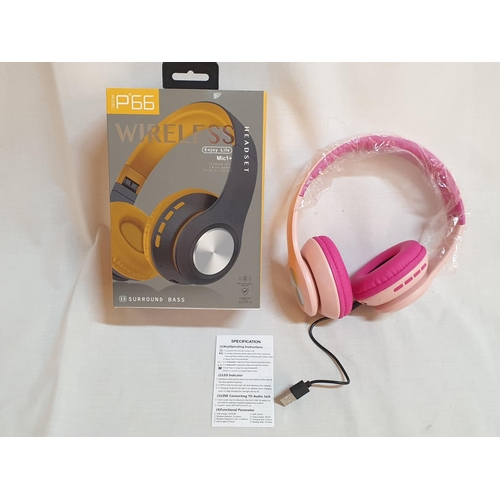 468 - Pink Headphones Feature Rechargeable Built in Mic and Wireless, Model P66