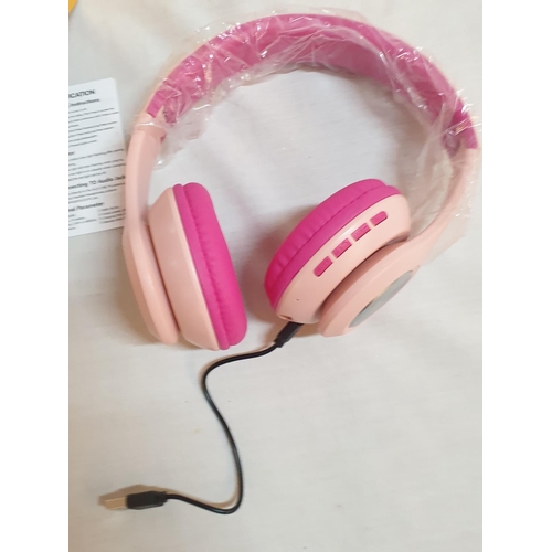 468 - Pink Headphones Feature Rechargeable Built in Mic and Wireless, Model P66