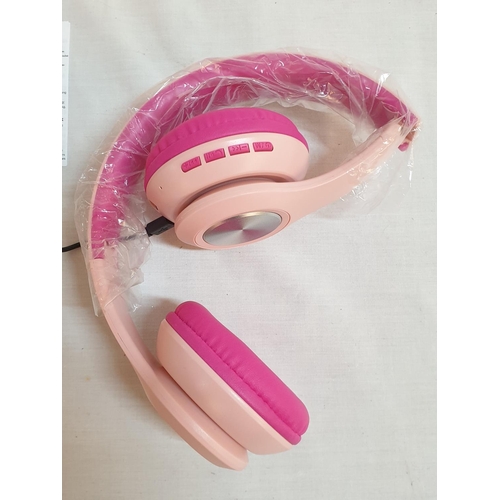 468 - Pink Headphones Feature Rechargeable Built in Mic and Wireless, Model P66