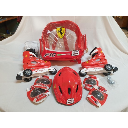 184 - Ferrari Skates Set inc; Red / Skate / Helmet Pads and Case, Size 28/31