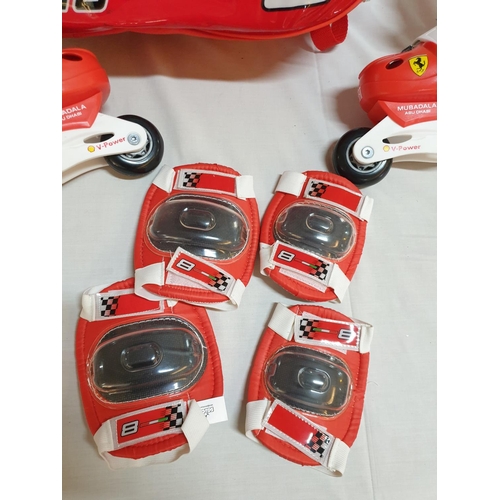 184 - Ferrari Skates Set inc; Red / Skate / Helmet Pads and Case, Size 28/31