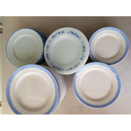 683 - Plates with Blue Wim and Flower Pattern inc; Side Plates, Cake Plates etc Approx 40pcs and More