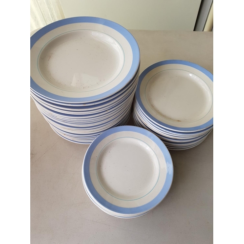 683 - Plates with Blue Wim and Flower Pattern inc; Side Plates, Cake Plates etc Approx 40pcs and More