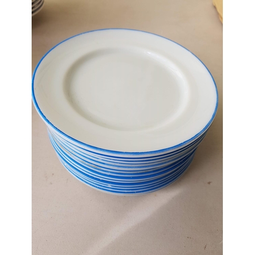 683 - Plates with Blue Wim and Flower Pattern inc; Side Plates, Cake Plates etc Approx 40pcs and More