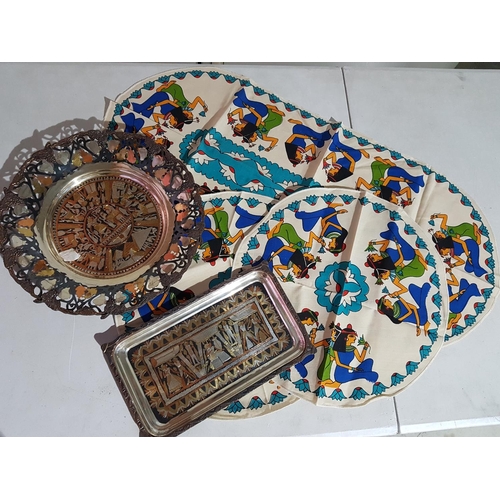 690 - Egyptian Pattern Home Decor inc; Round and Rectangular Dishes (Ø34cm & 31 x 18cm), Table Cloth (Oval... 