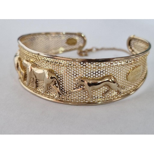 138 - 'Sidra Brev' 18ct Gold Brangle Bracelet with Panther Design, Made in Italy, (Approx. 17.1g, 6.5 x 5.... 