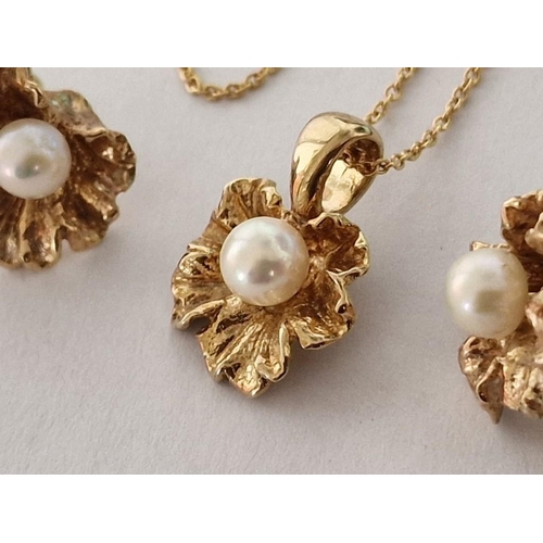 140 - Matching Set of 9ct Gold & Pearl Earrings and Pendant, (Total Weight Approx. 8.8g), Together with 18... 