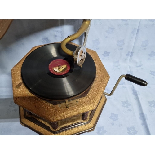 183 - Antique HMV (His Master Voice) Horn Gramophone with Decorative Octagonal Base, Manual Wind, * Basic ... 