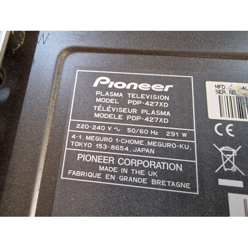 135 - Pioneer 42'' Television, Model: PDP-427XD with Remote Control and Part Wall Brackets, (No Stand)