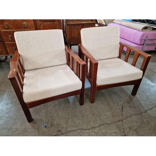 159 - Pair of Wooden Armchairs with Cream Colour Seat and Back Cushions, (2)