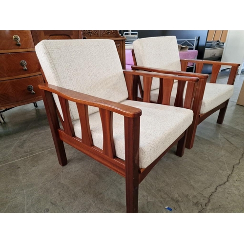 159 - Pair of Wooden Armchairs with Cream Colour Seat and Back Cushions, (2)