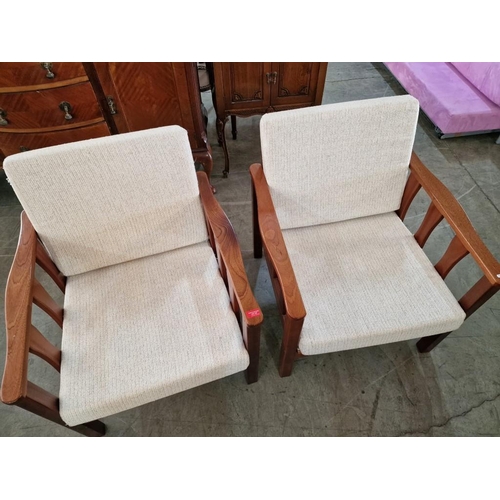 159 - Pair of Wooden Armchairs with Cream Colour Seat and Back Cushions, (2)