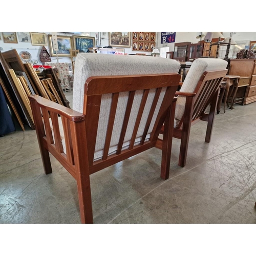 159 - Pair of Wooden Armchairs with Cream Colour Seat and Back Cushions, (2)