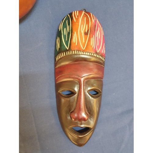 774 - Assorted Collection of Wooden African Mask (H:30cm) Hand Made Pottery Pot (Ø21cm, H:14cm) Pair of De... 