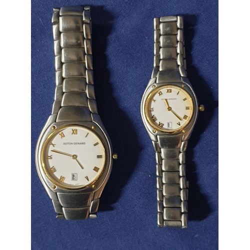 838 - Aston Gerard His & Hers 2 - Piece Watch Set in Stainless / Yellow Metal Finish, Swiss Movement Quart... 