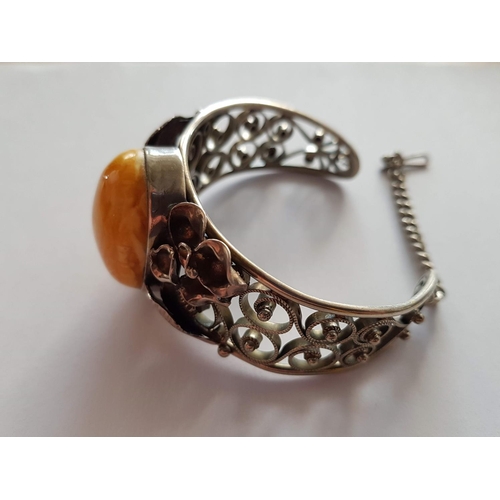 122 - Collection of Jewellery inc; White Metal Ornate Bracelet with Amber Metallic Beads, Necklace with Ma... 